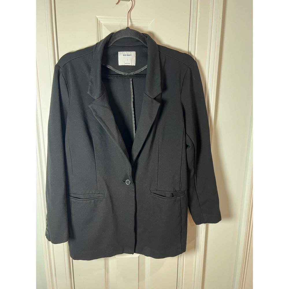 Old Navy Womens Black Knit Blazer Single Button Sweatshirt Jacket Large RN54023